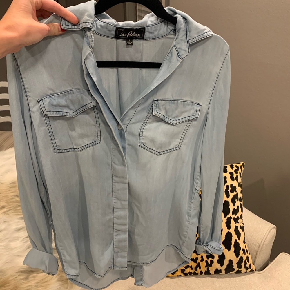 Sam Edelman light-wash long sleeve denim blouse